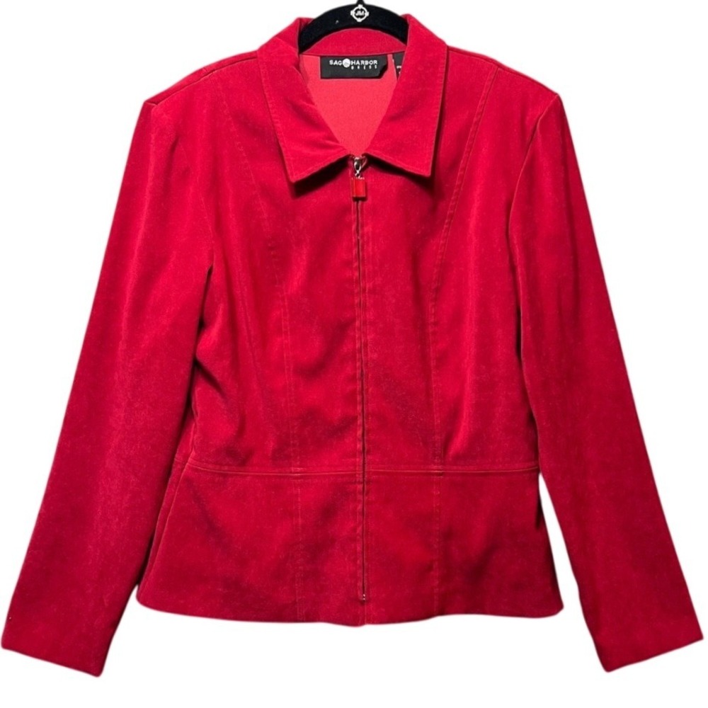 Sag Harbor Dress Jacket Blazer Full Zip Red Career Office Size‎ 10